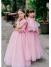 Pink Tulle 3D Flower Appliques Stunning Flower Girl Dress